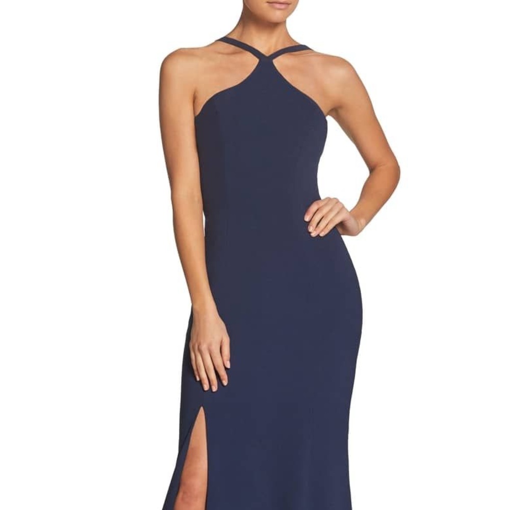 Dress the Population Brianna Halter Gown in Navy